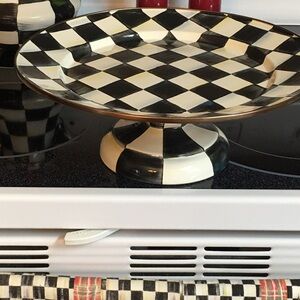 Black and White Checkered serving Pedestal Plate